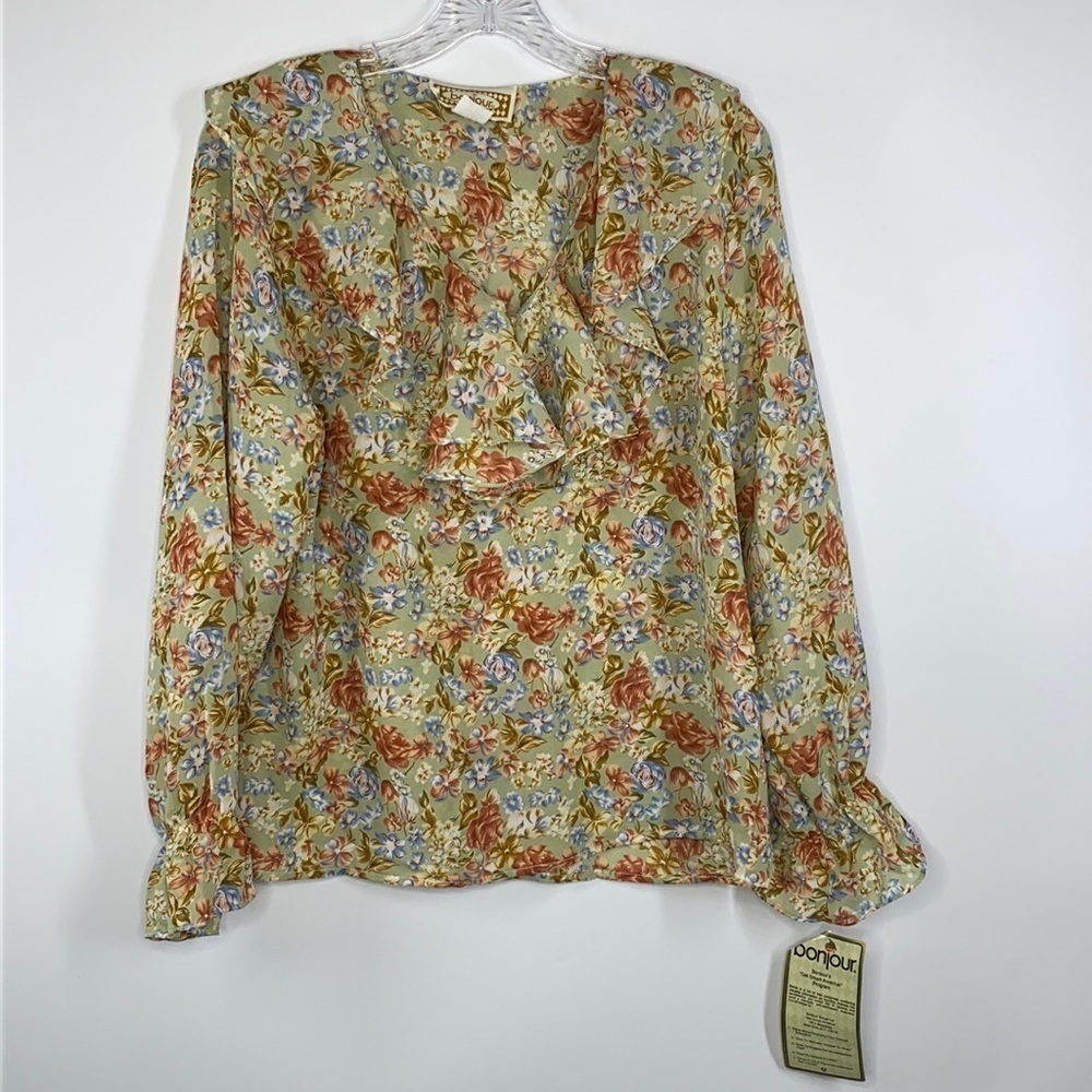Bonjour Vintage Cottage Core Ruffle Blouse NWT